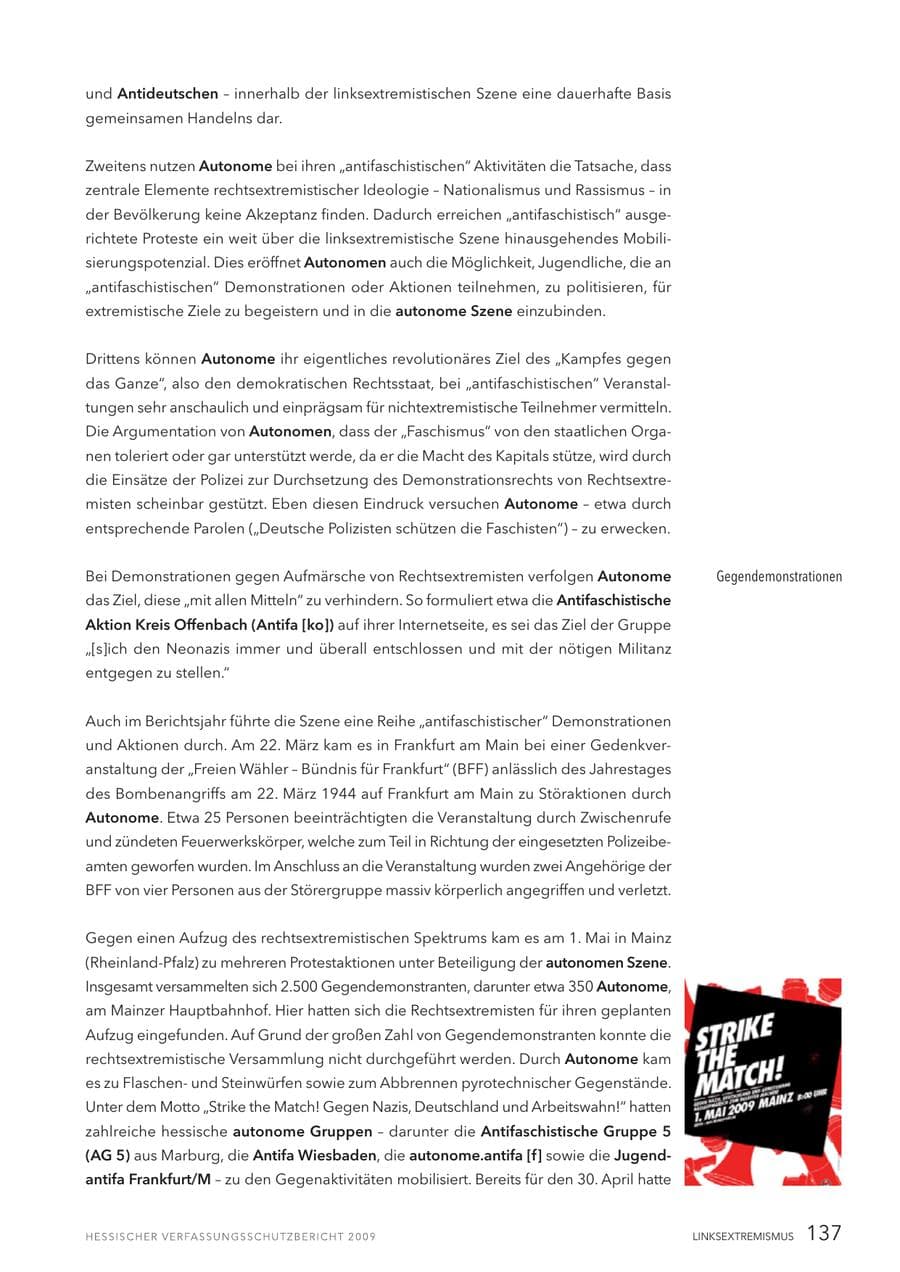 Seite 138 des Verfassungsschutzbericht 2009 Hessen