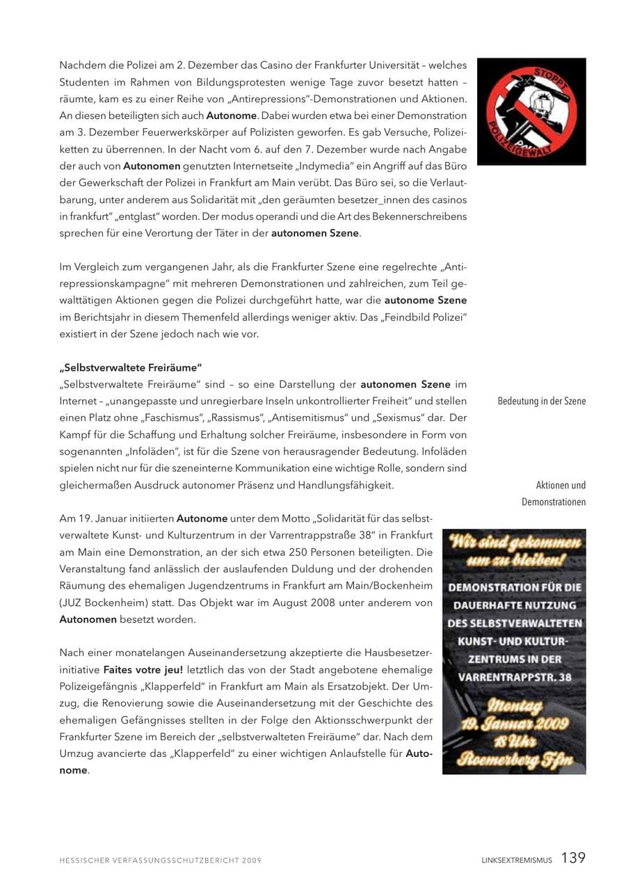 Seite 140 des Verfassungsschutzbericht 2009 Hessen