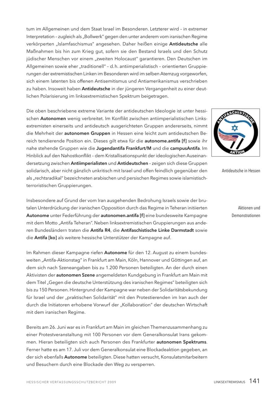 Seite 142 des Verfassungsschutzbericht 2009 Hessen