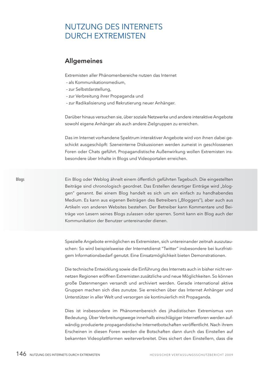 Seite 147 des Verfassungsschutzbericht 2009 Hessen