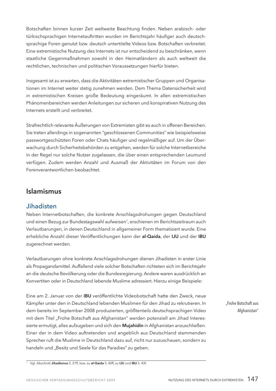 Seite 148 des Verfassungsschutzbericht 2009 Hessen