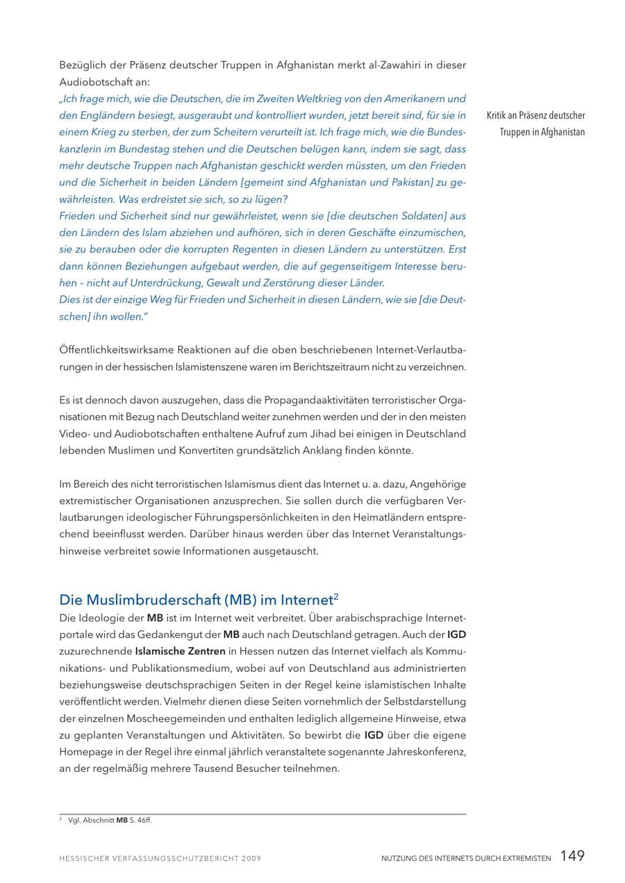 Seite 150 des Verfassungsschutzbericht 2009 Hessen