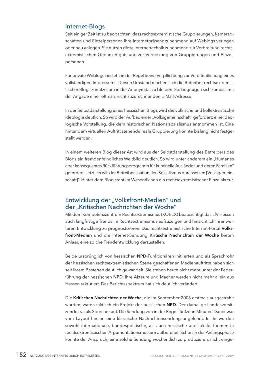 Seite 153 des Verfassungsschutzbericht 2009 Hessen