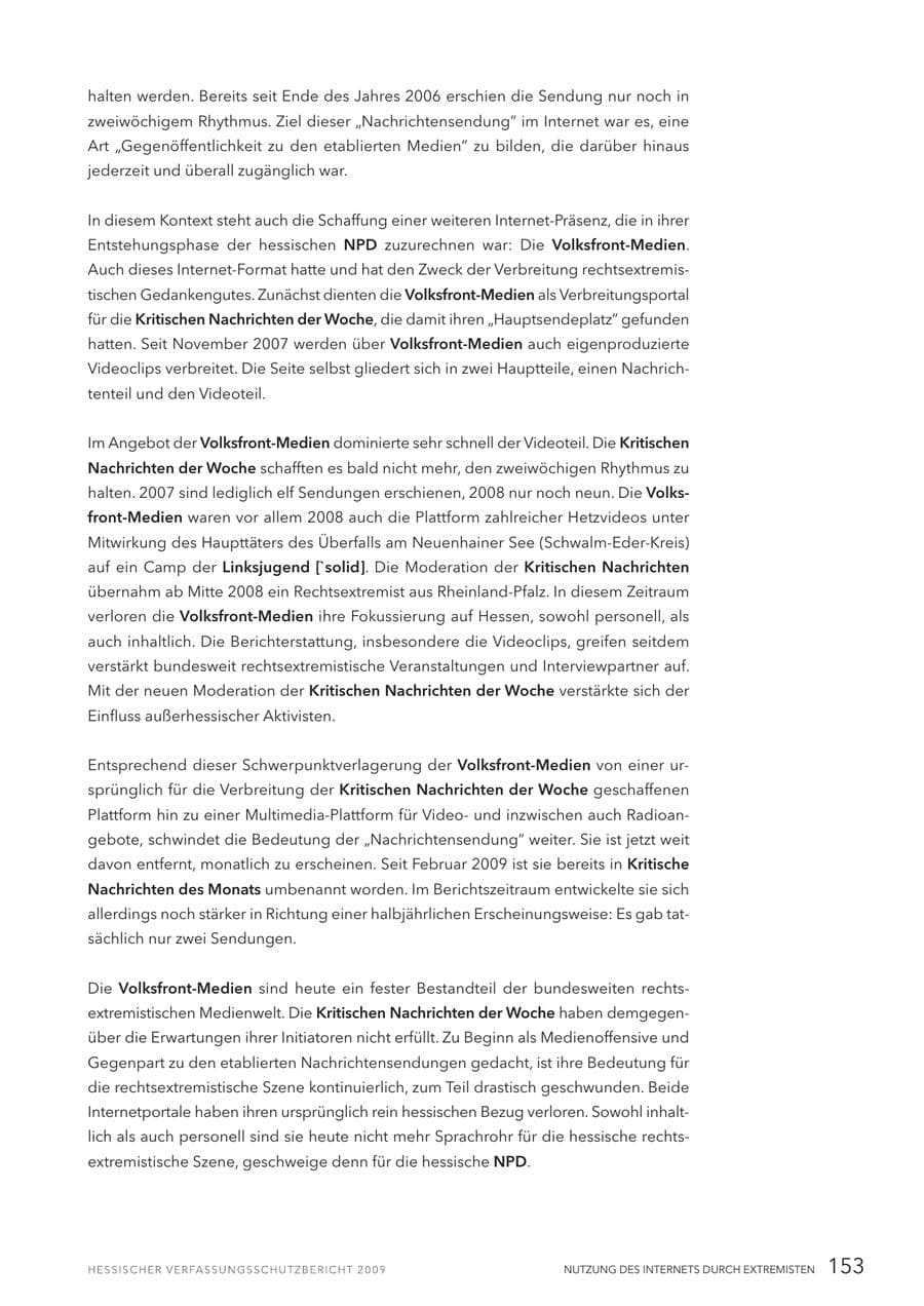 Seite 154 des Verfassungsschutzbericht 2009 Hessen