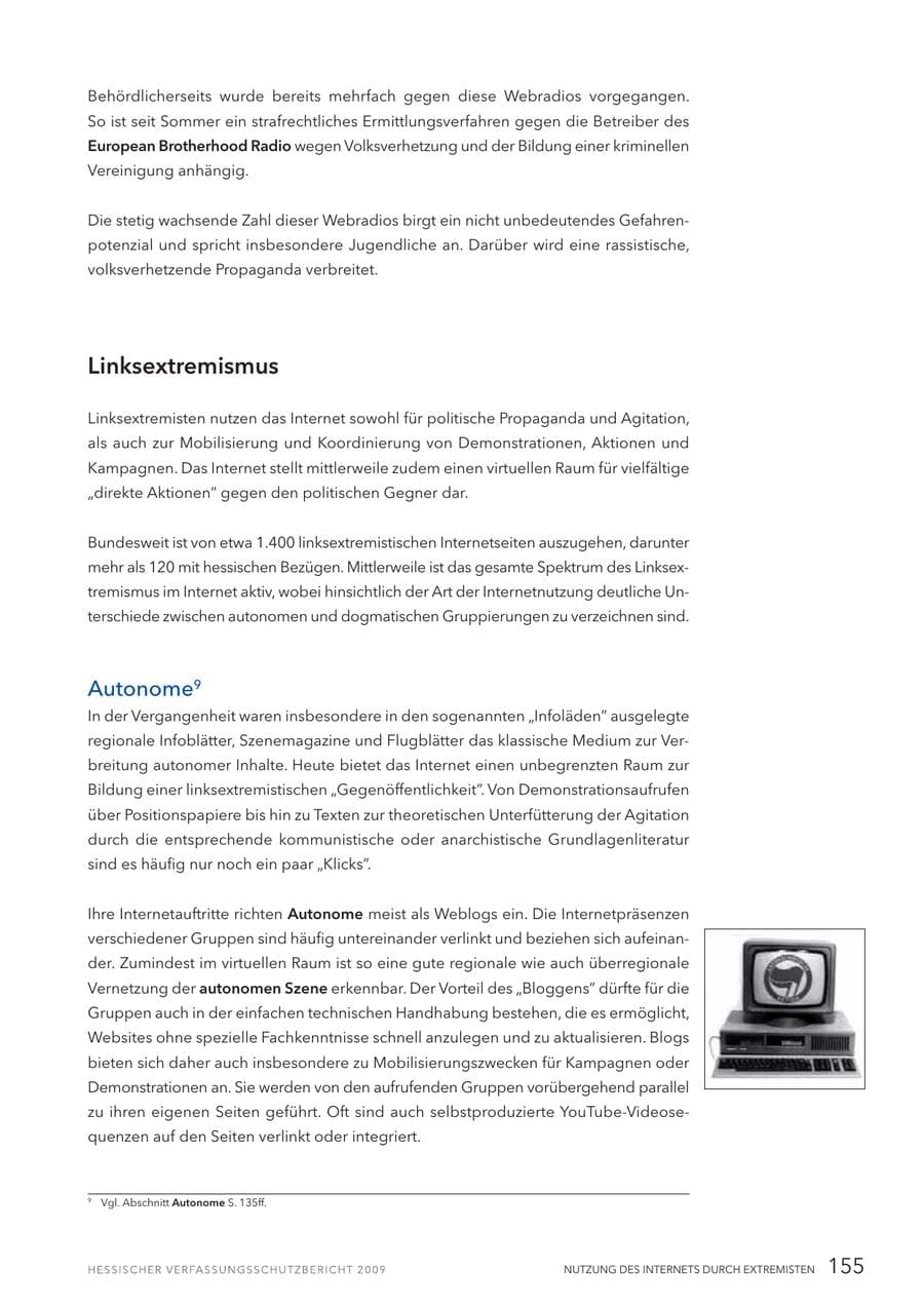Seite 156 des Verfassungsschutzbericht 2009 Hessen