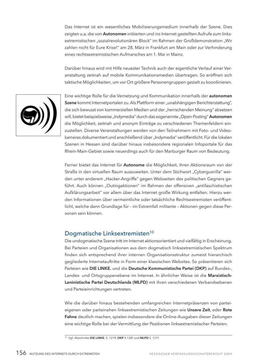 Seite 157 des Verfassungsschutzbericht 2009 Hessen