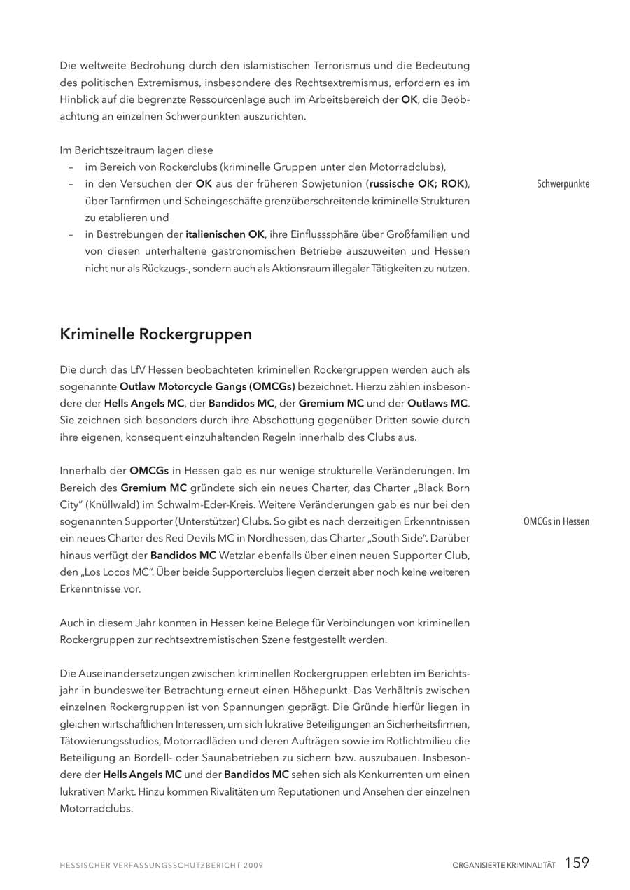 Seite 160 des Verfassungsschutzbericht 2009 Hessen