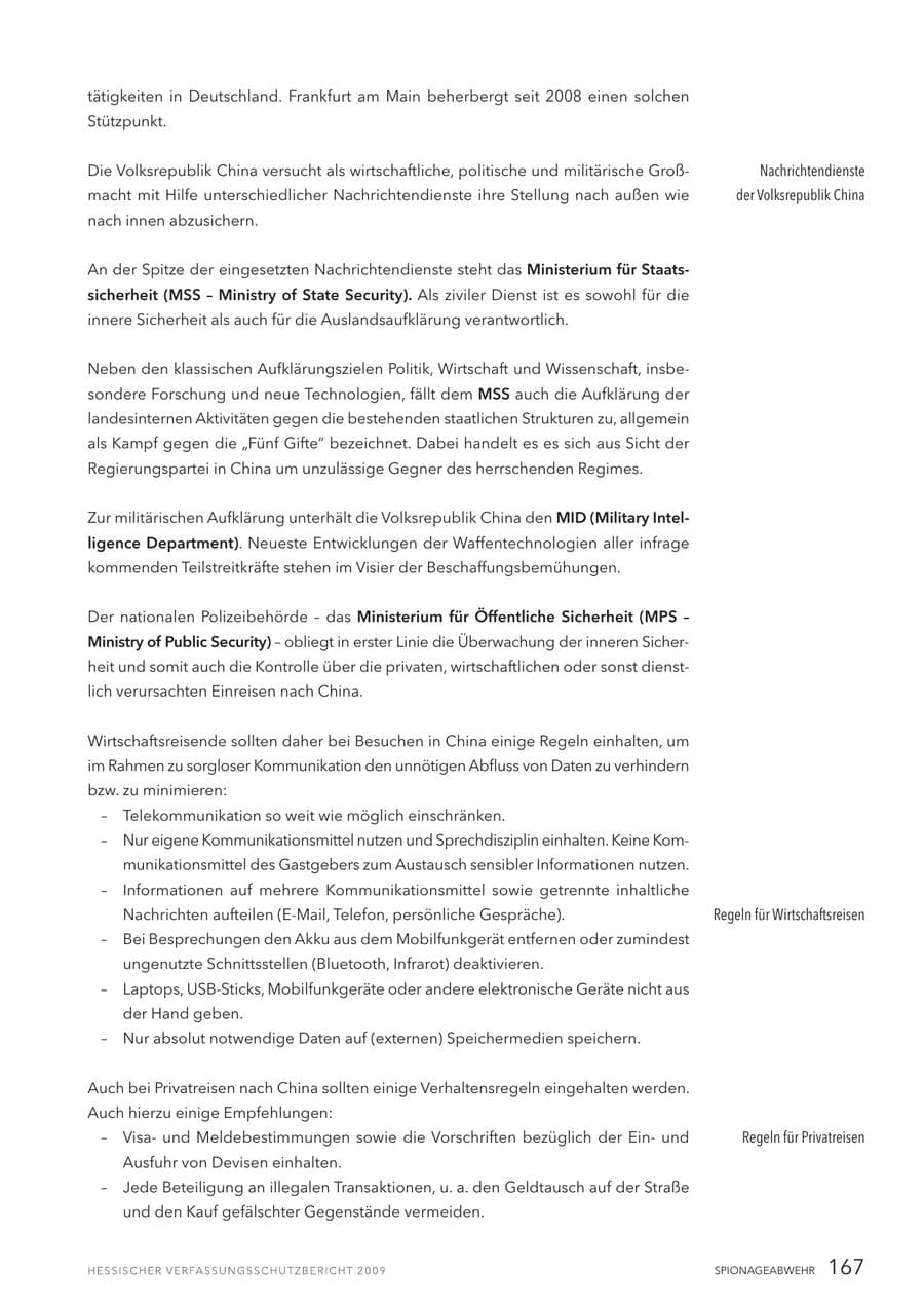 Seite 168 des Verfassungsschutzbericht 2009 Hessen