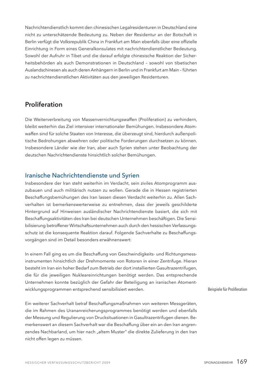 Seite 170 des Verfassungsschutzbericht 2009 Hessen
