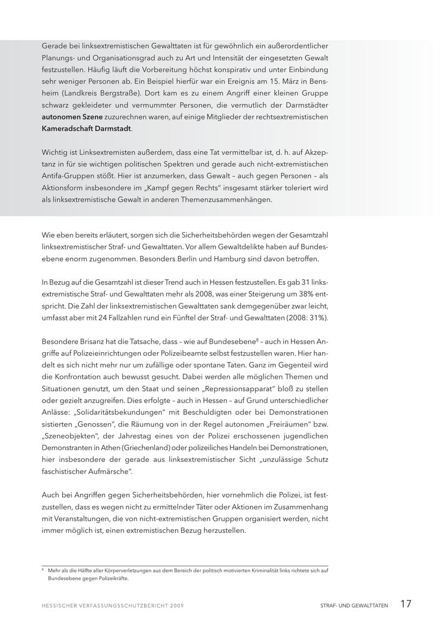 Seite 18 des Verfassungsschutzbericht 2009 Hessen