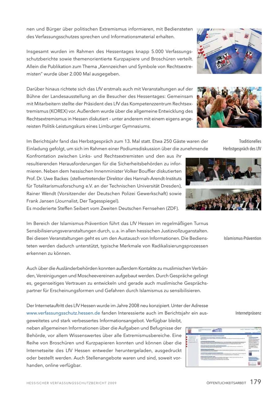 Seite 180 des Verfassungsschutzbericht 2009 Hessen