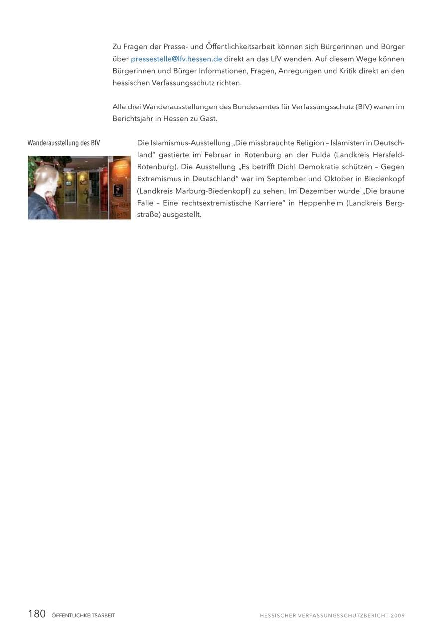 Seite 181 des Verfassungsschutzbericht 2009 Hessen