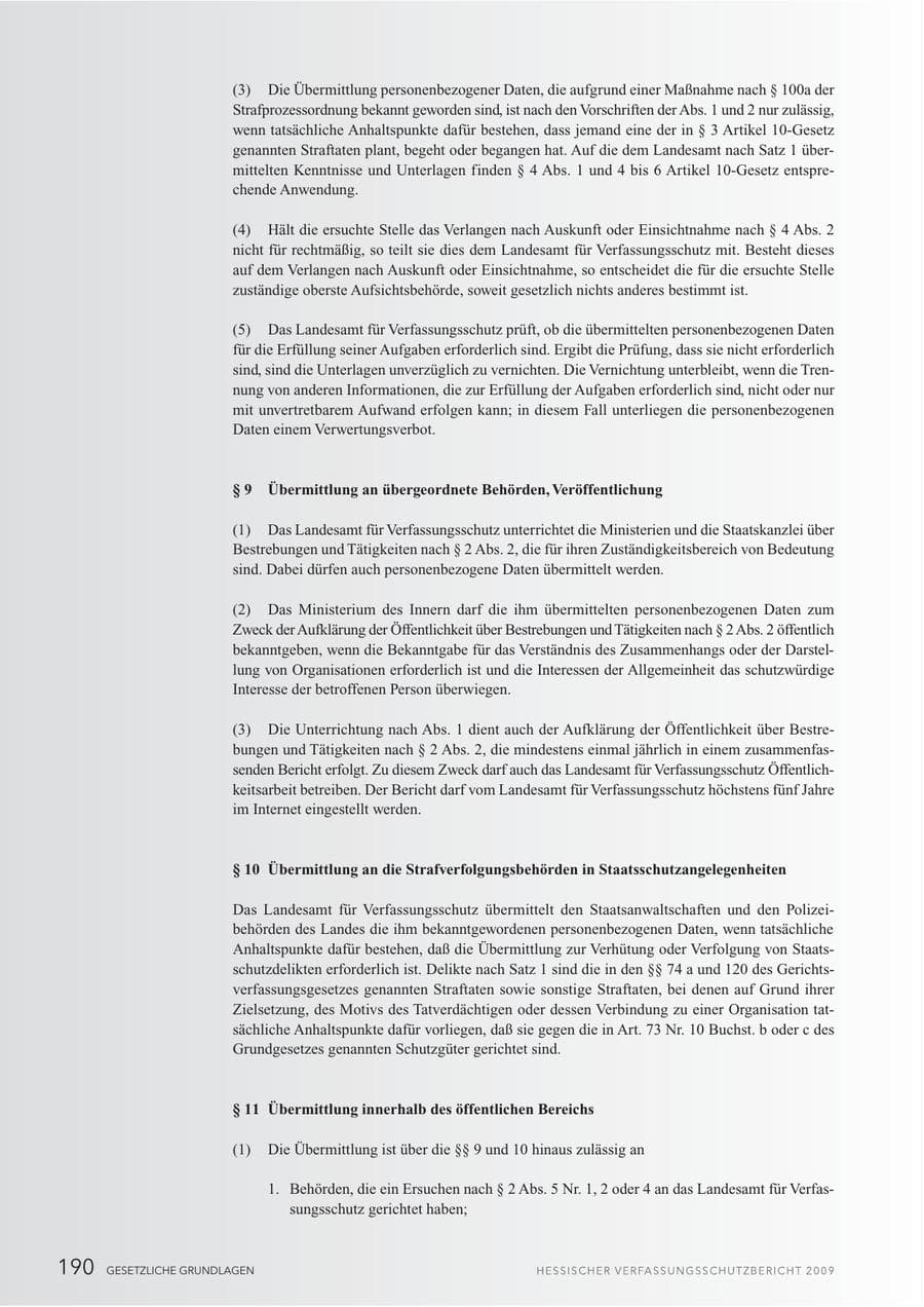 Seite 191 des Verfassungsschutzbericht 2009 Hessen