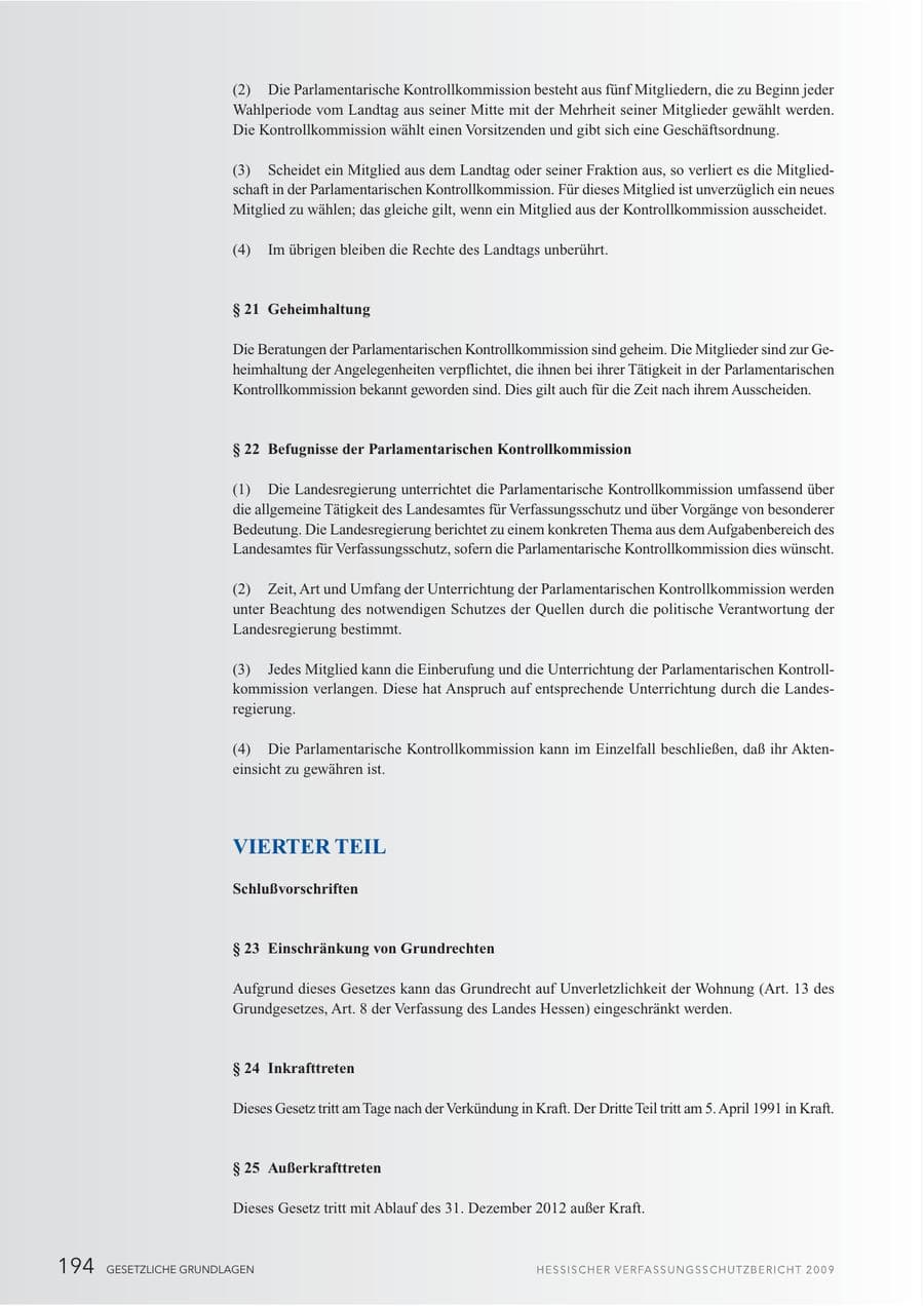 Seite 195 des Verfassungsschutzbericht 2009 Hessen