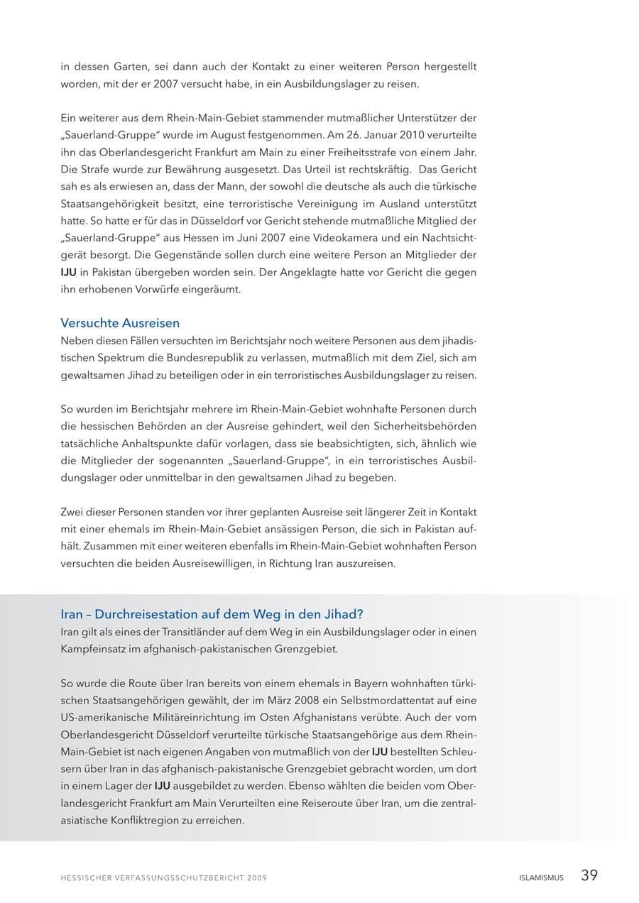Seite 40 des Verfassungsschutzbericht 2009 Hessen