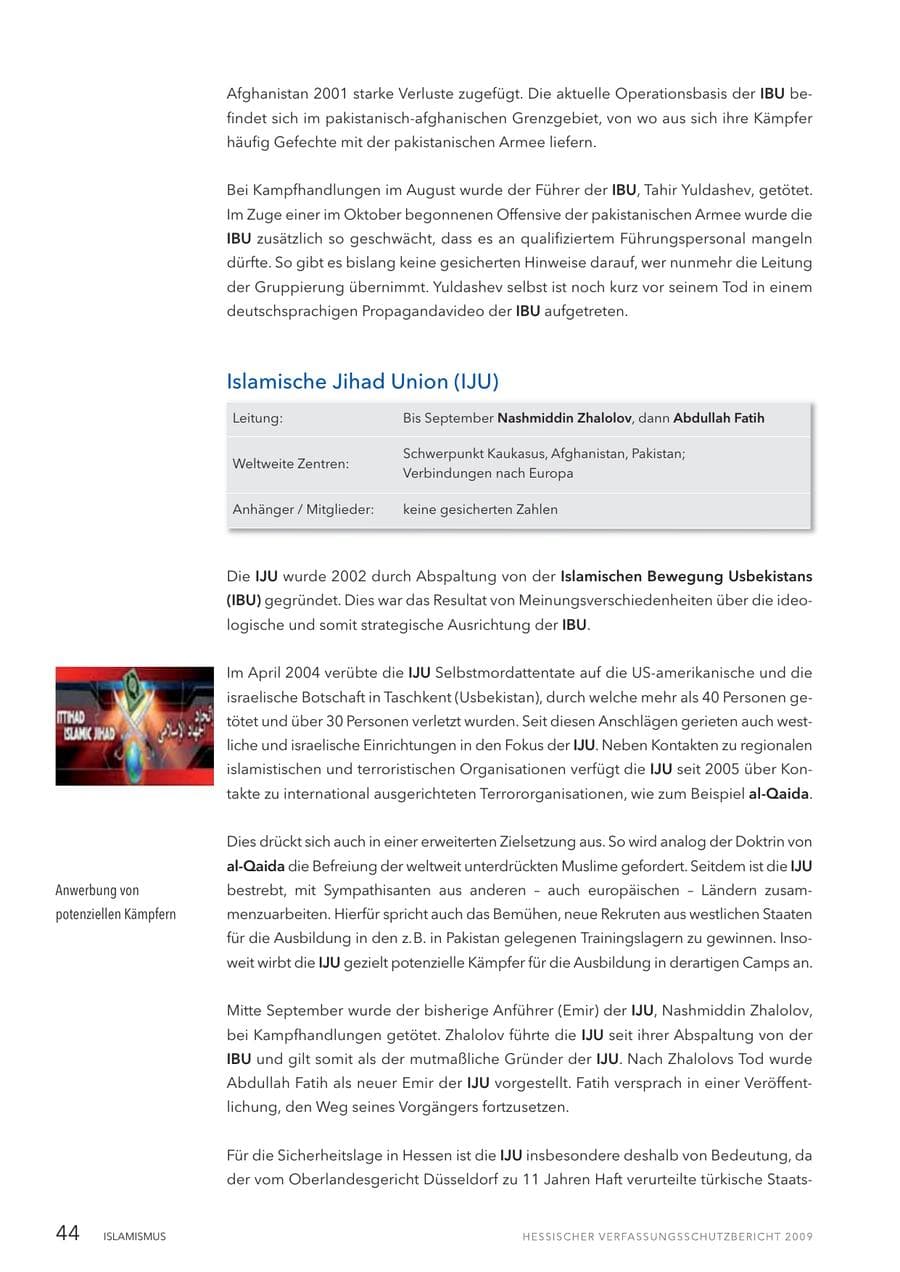 Seite 45 des Verfassungsschutzbericht 2009 Hessen