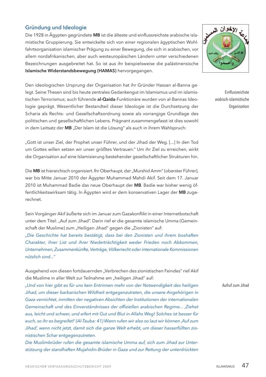 Seite 48 des Verfassungsschutzbericht 2009 Hessen