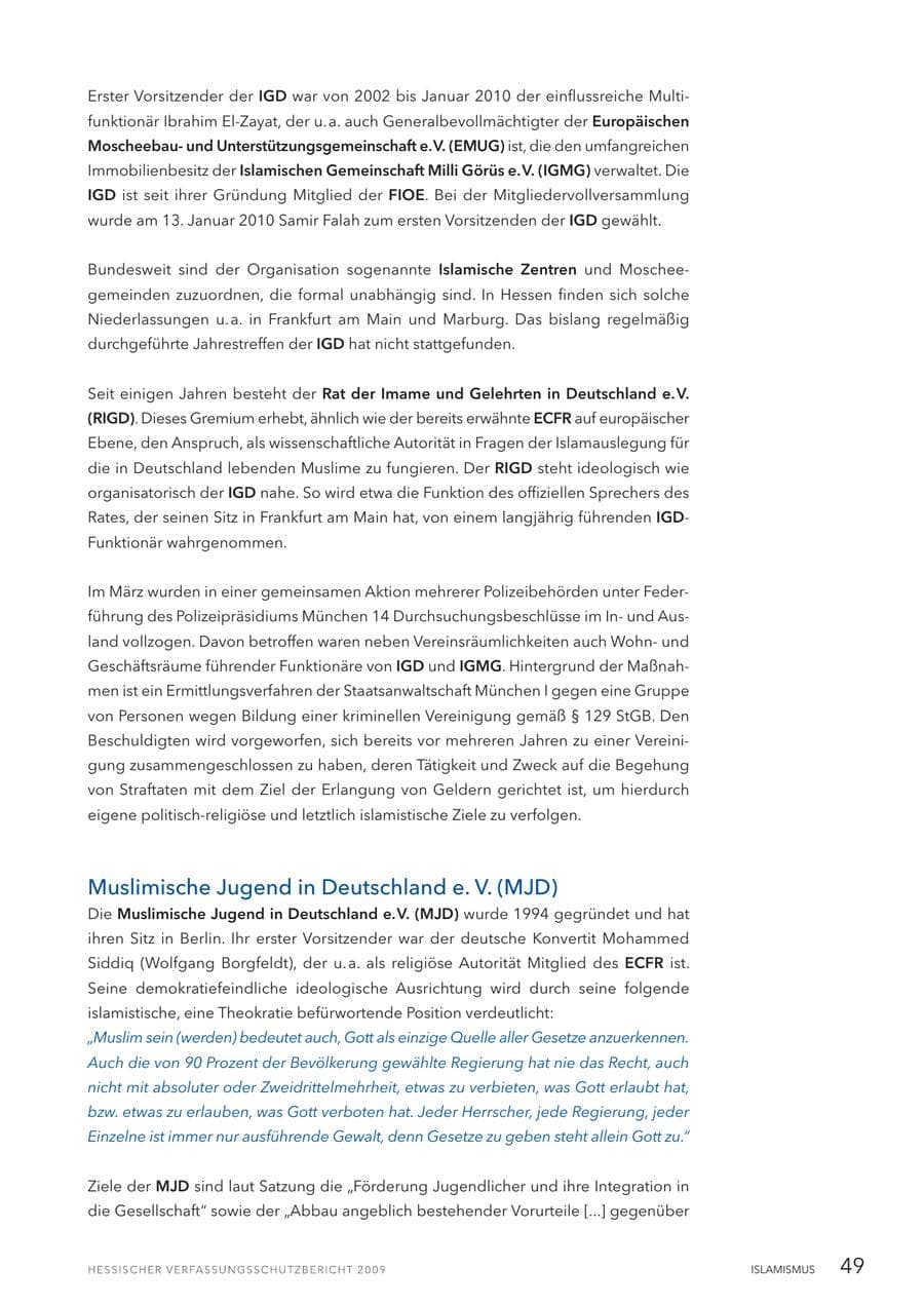 Seite 50 des Verfassungsschutzbericht 2009 Hessen