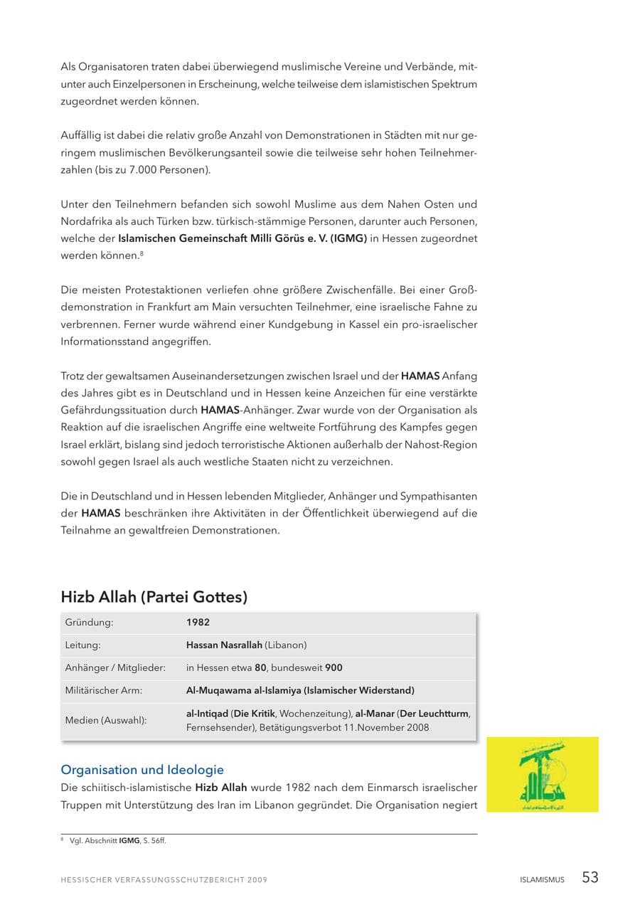 Seite 54 des Verfassungsschutzbericht 2009 Hessen