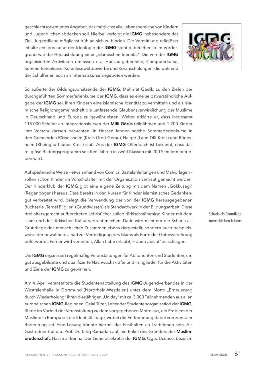 Seite 62 des Verfassungsschutzbericht 2009 Hessen