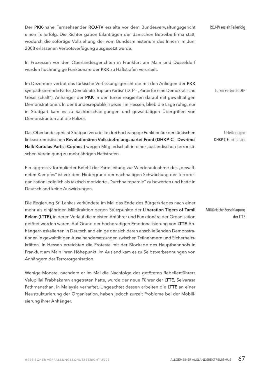 Seite 68 des Verfassungsschutzbericht 2009 Hessen