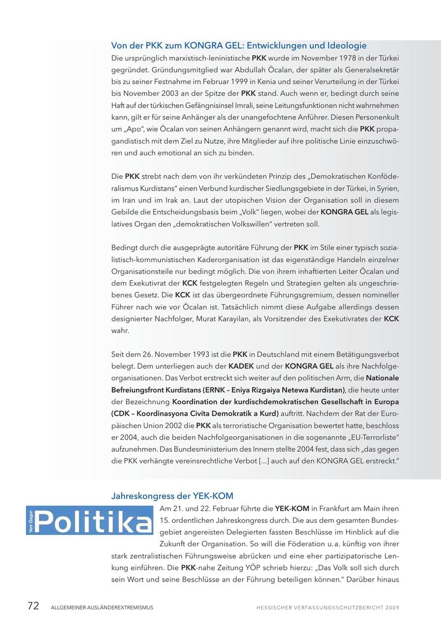 Seite 73 des Verfassungsschutzbericht 2009 Hessen