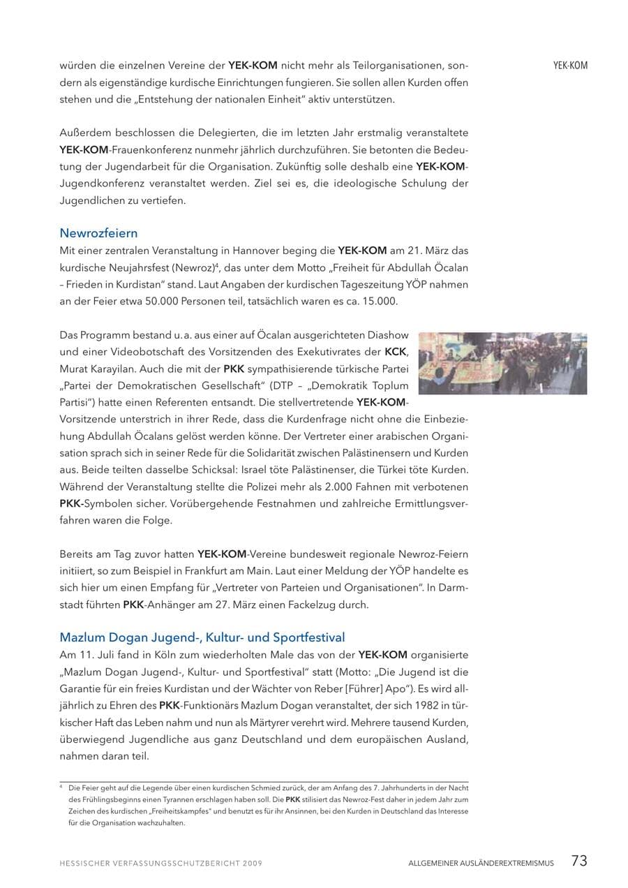 Seite 74 des Verfassungsschutzbericht 2009 Hessen