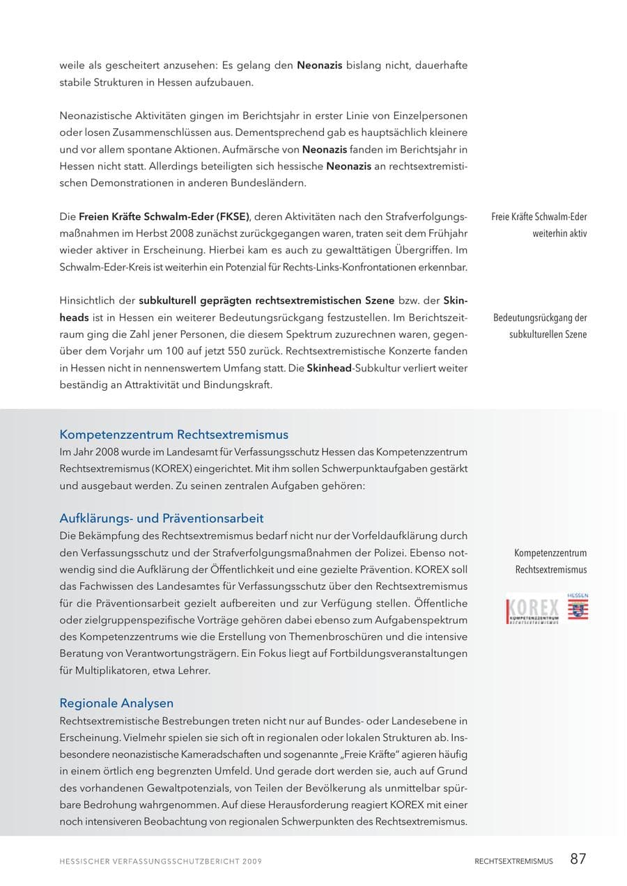 Seite 88 des Verfassungsschutzbericht 2009 Hessen