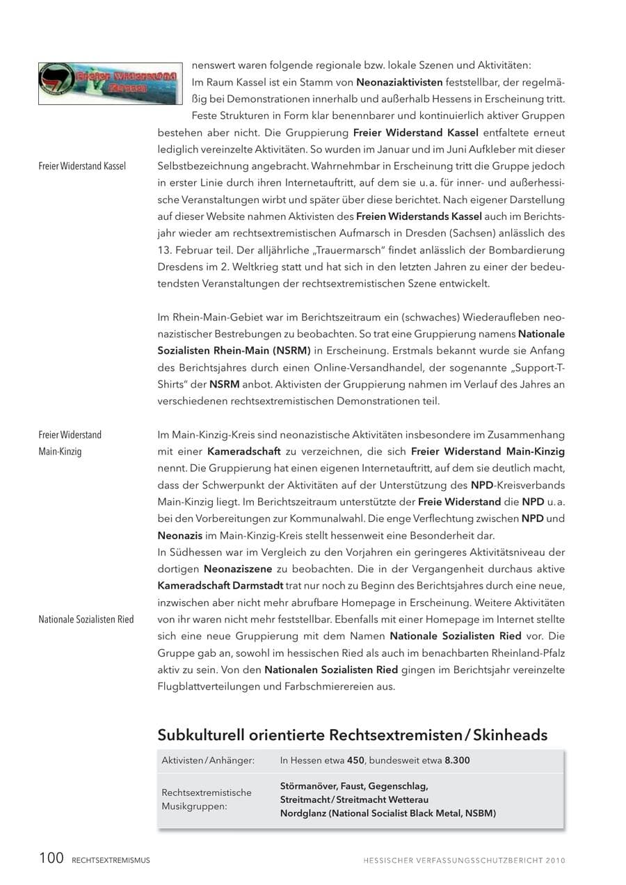 Seite 102 des Verfassungsschutzbericht 2010 Hessen
