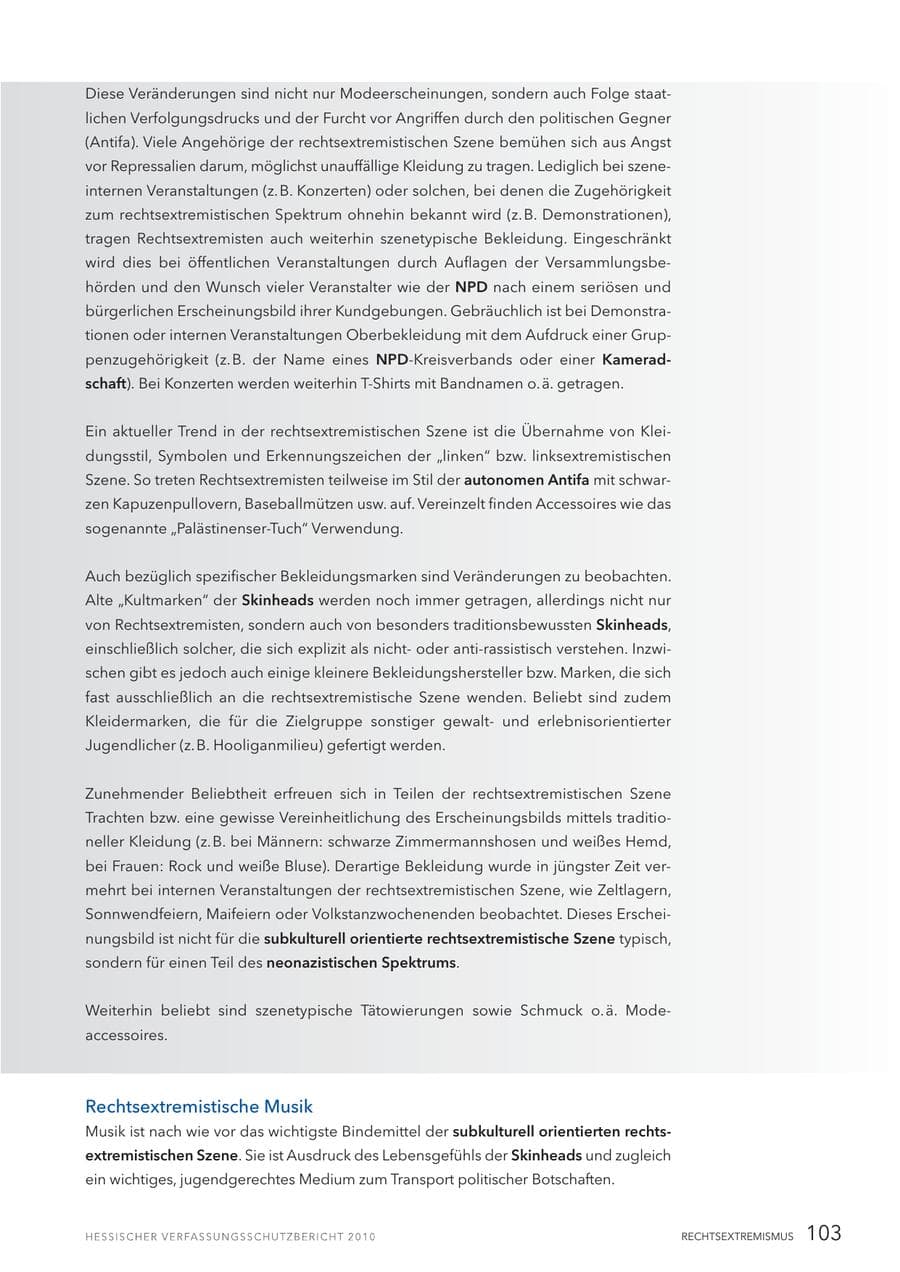 Seite 105 des Verfassungsschutzbericht 2010 Hessen