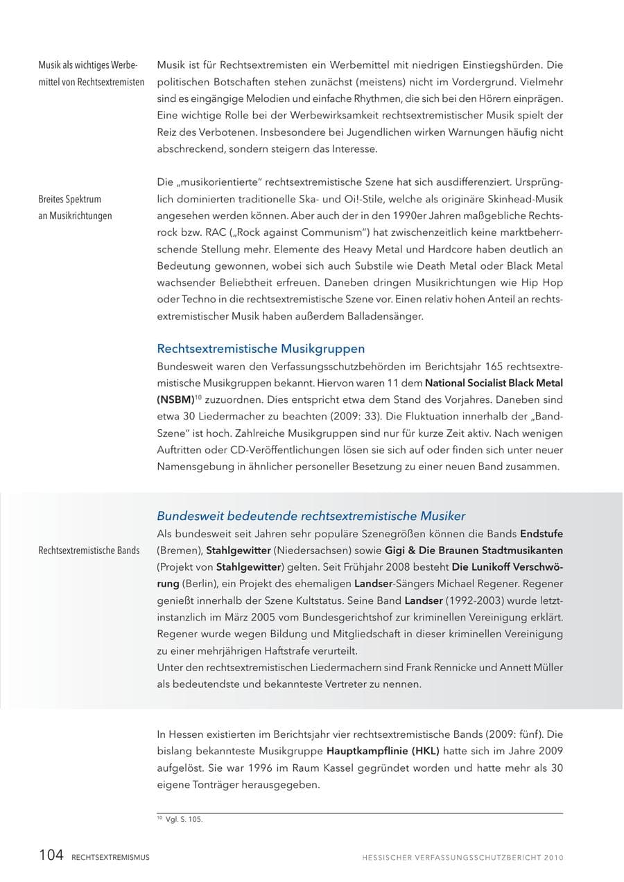 Seite 106 des Verfassungsschutzbericht 2010 Hessen