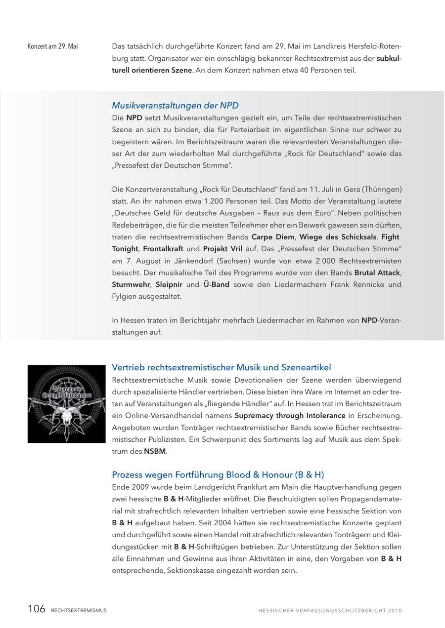 Seite 108 des Verfassungsschutzbericht 2010 Hessen