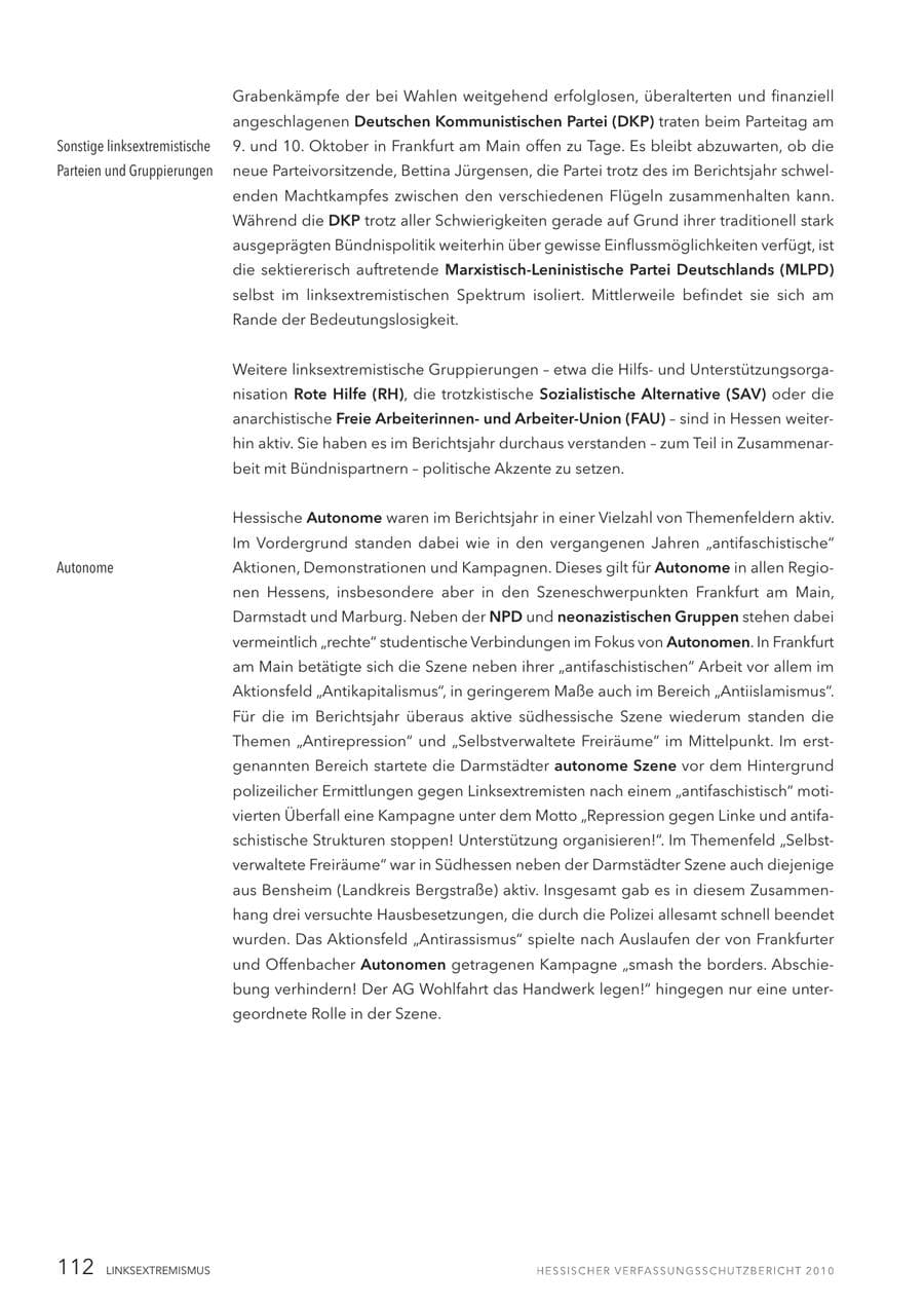 Seite 114 des Verfassungsschutzbericht 2010 Hessen