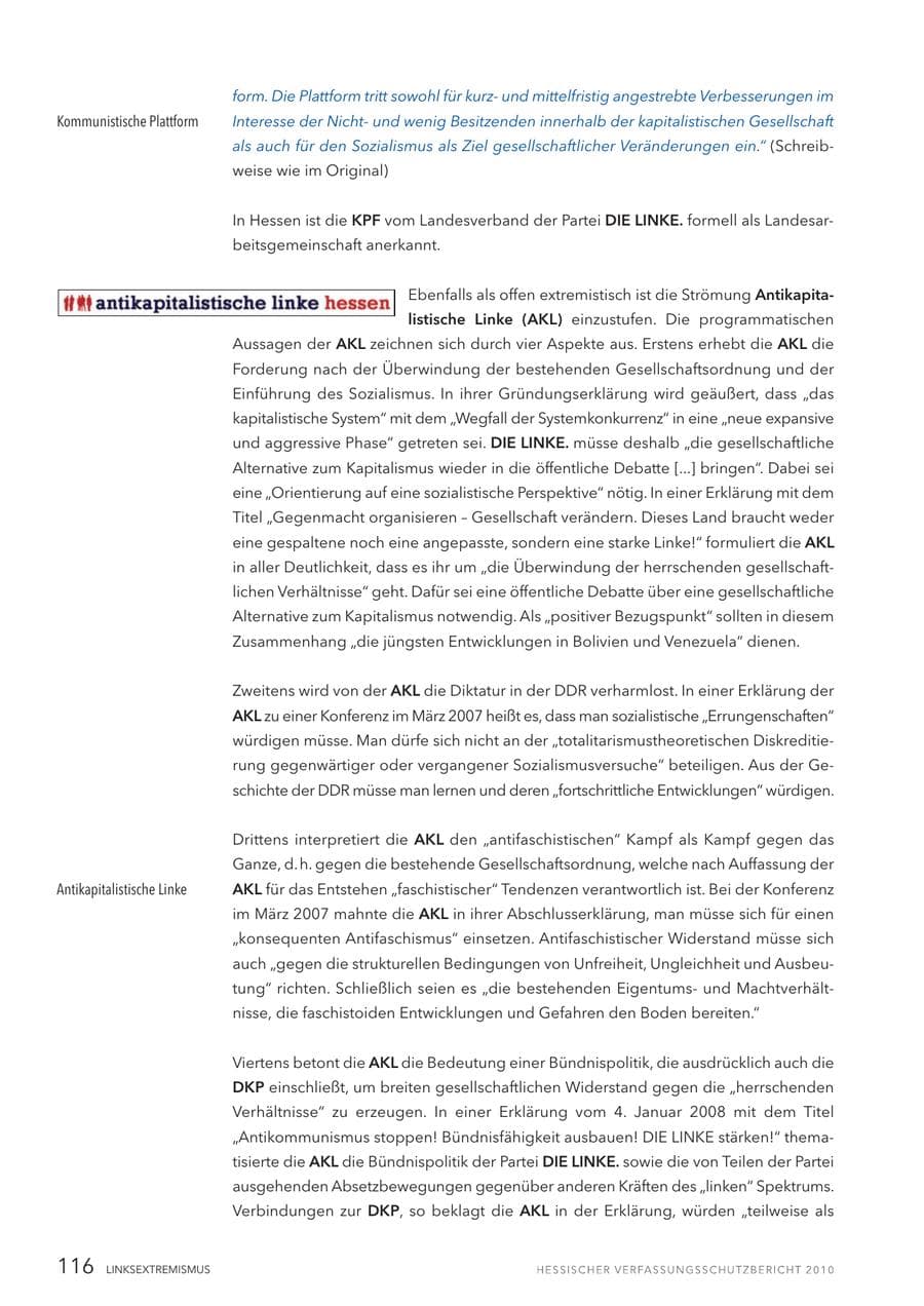 Seite 118 des Verfassungsschutzbericht 2010 Hessen