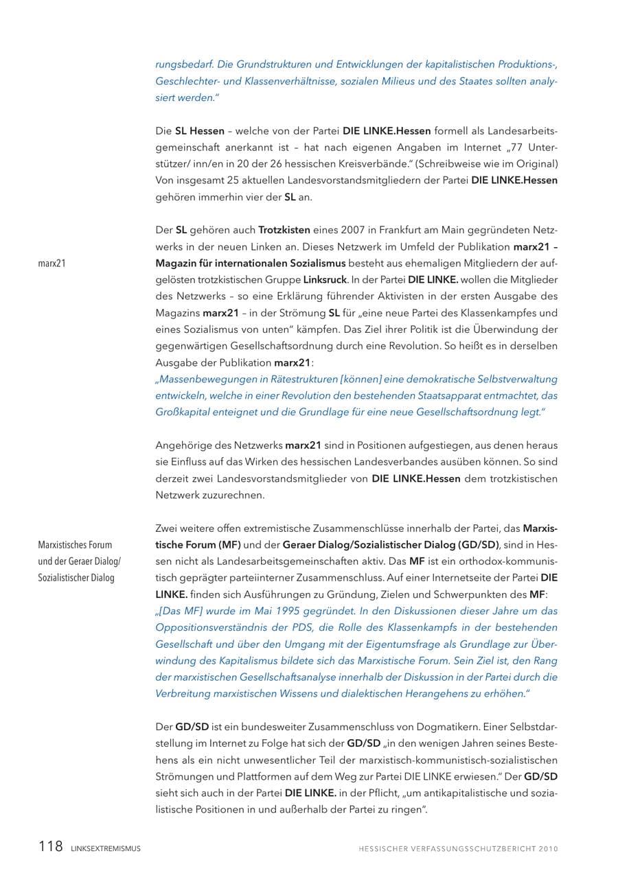 Seite 120 des Verfassungsschutzbericht 2010 Hessen