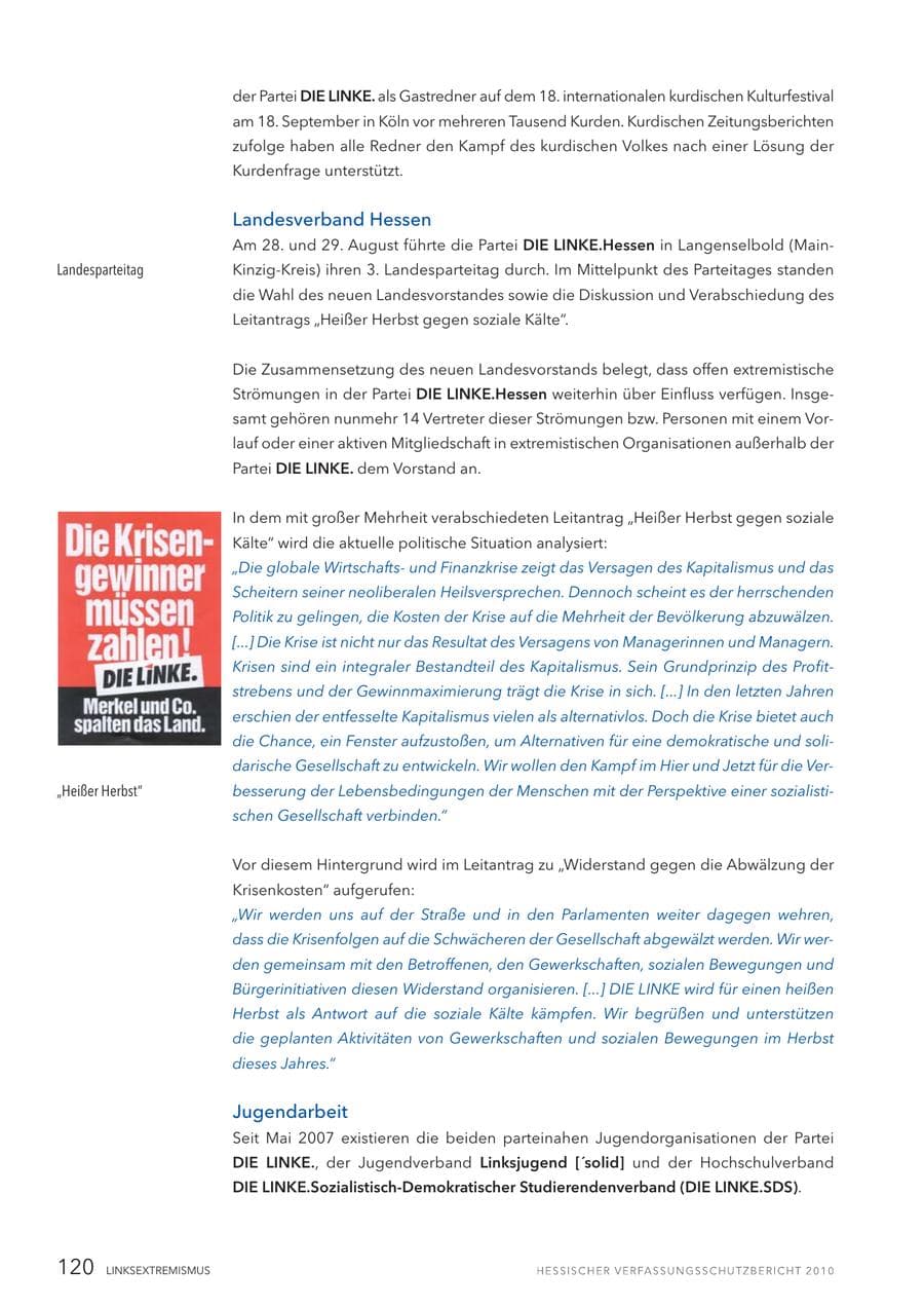Seite 122 des Verfassungsschutzbericht 2010 Hessen