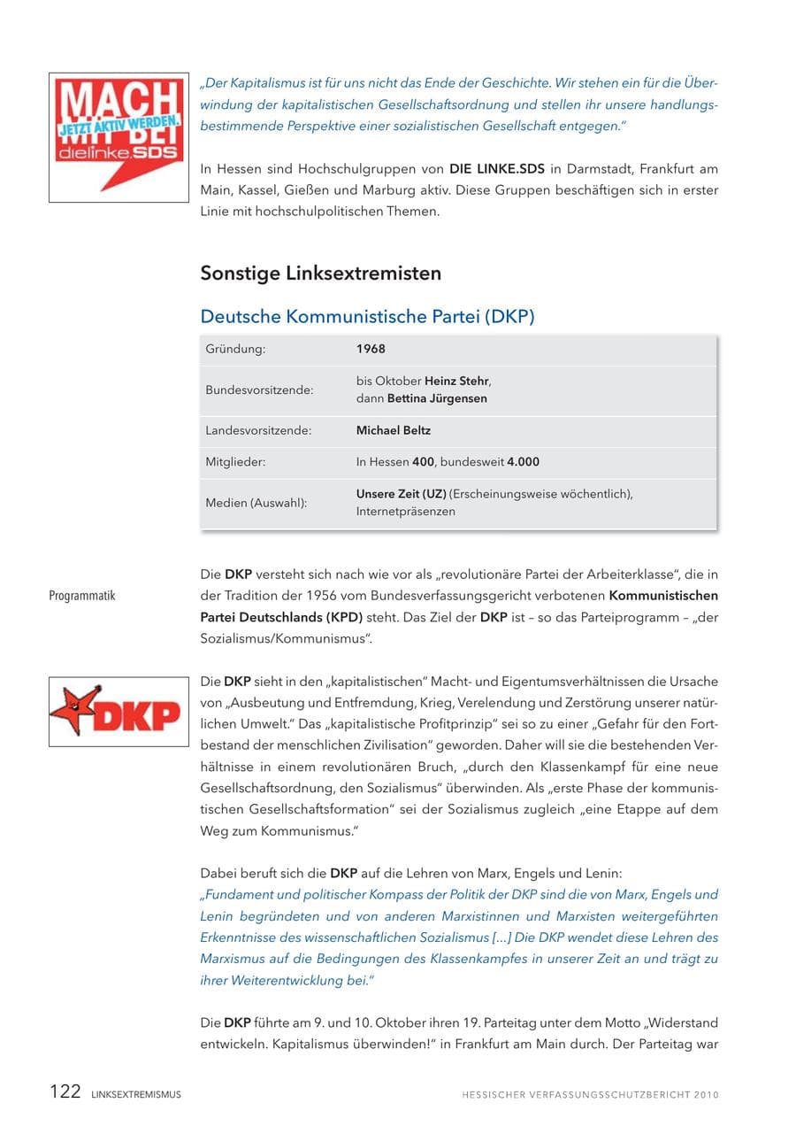 Seite 124 des Verfassungsschutzbericht 2010 Hessen