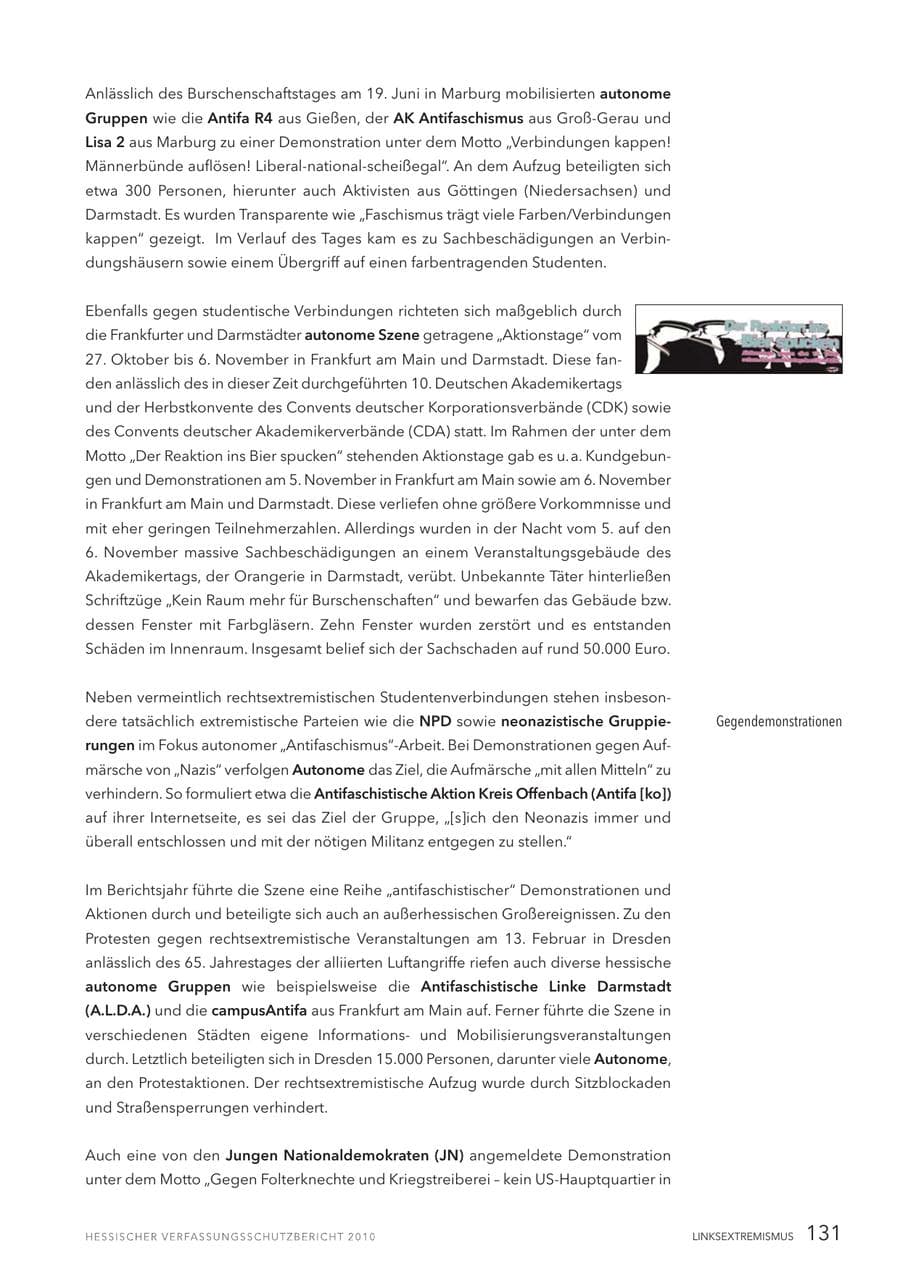 Seite 133 des Verfassungsschutzbericht 2010 Hessen