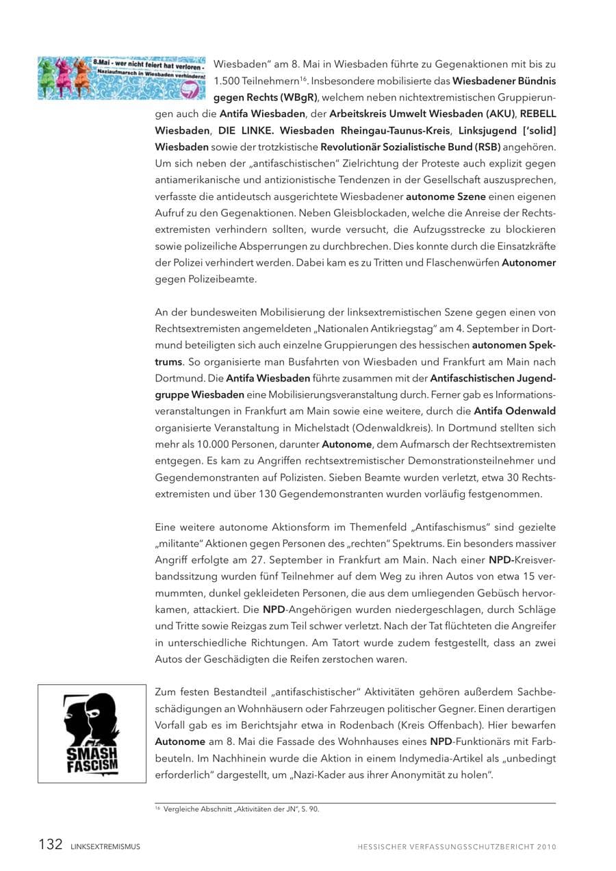 Seite 134 des Verfassungsschutzbericht 2010 Hessen
