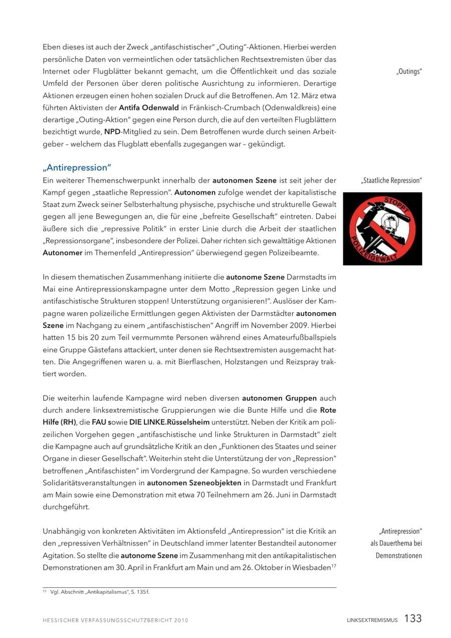 Seite 135 des Verfassungsschutzbericht 2010 Hessen