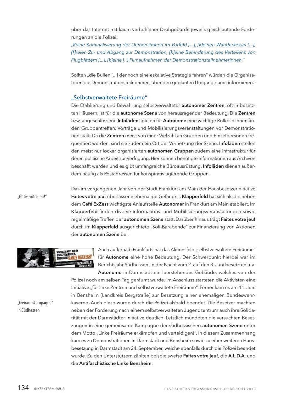 Seite 136 des Verfassungsschutzbericht 2010 Hessen