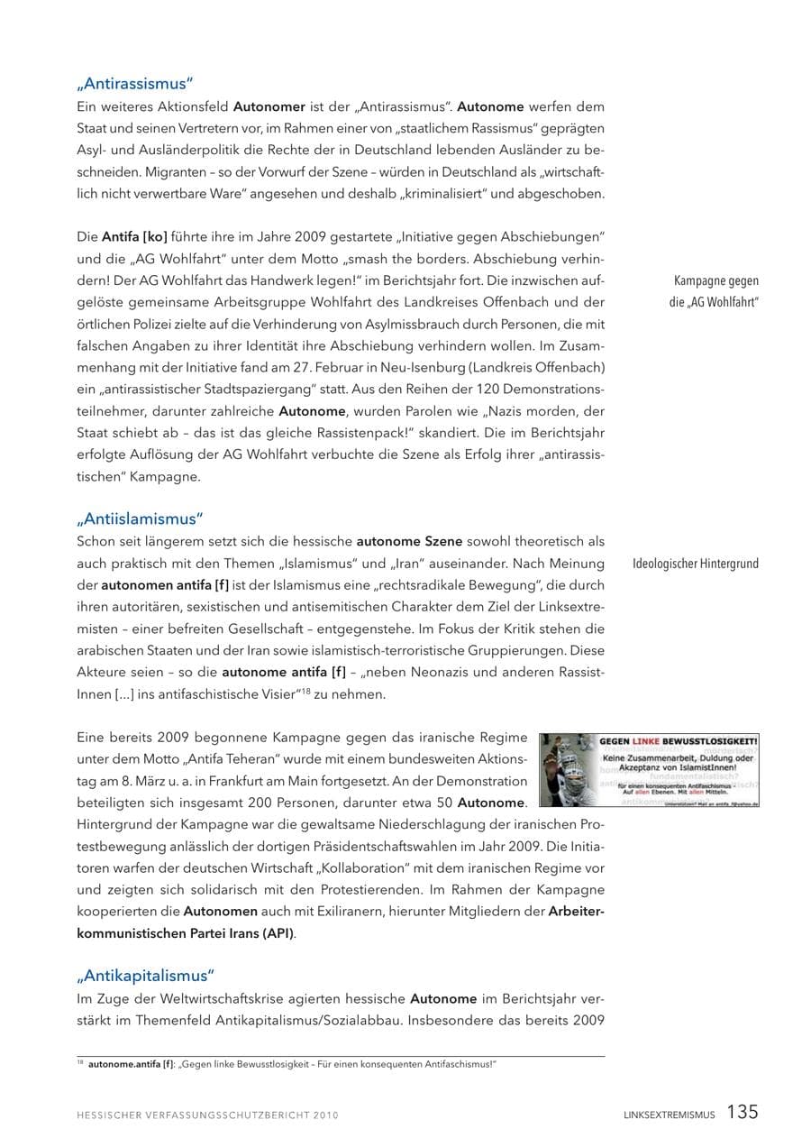 Seite 137 des Verfassungsschutzbericht 2010 Hessen