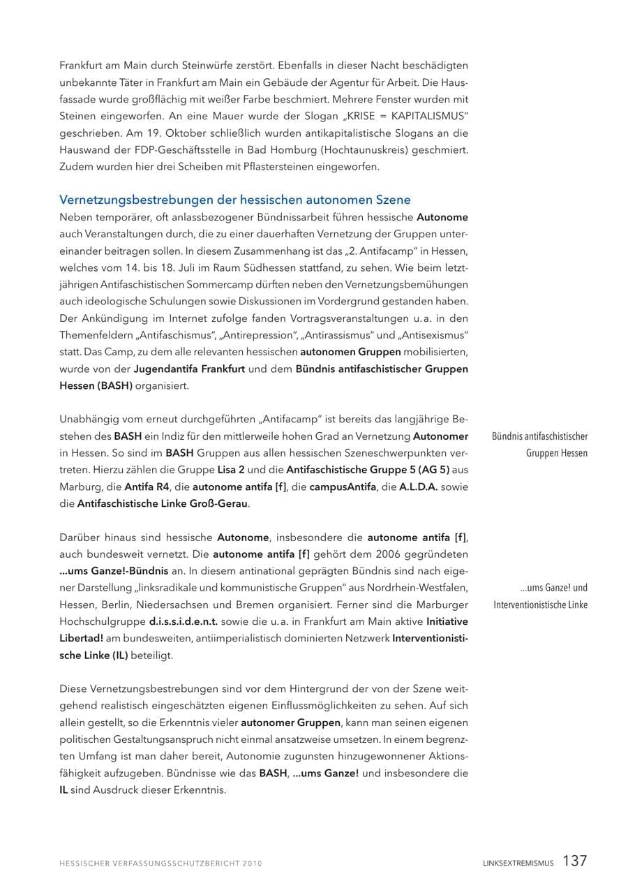 Seite 139 des Verfassungsschutzbericht 2010 Hessen