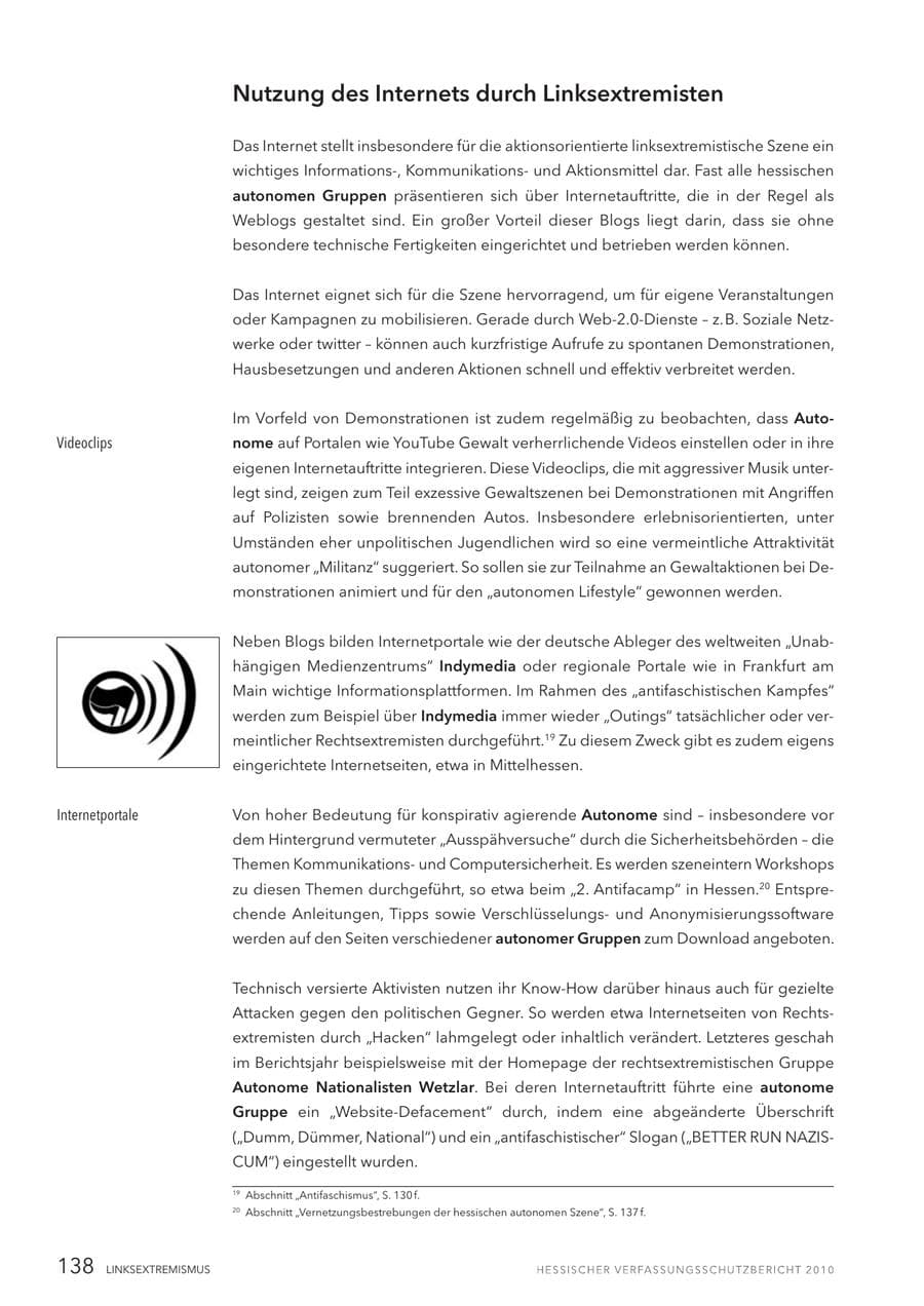 Seite 140 des Verfassungsschutzbericht 2010 Hessen