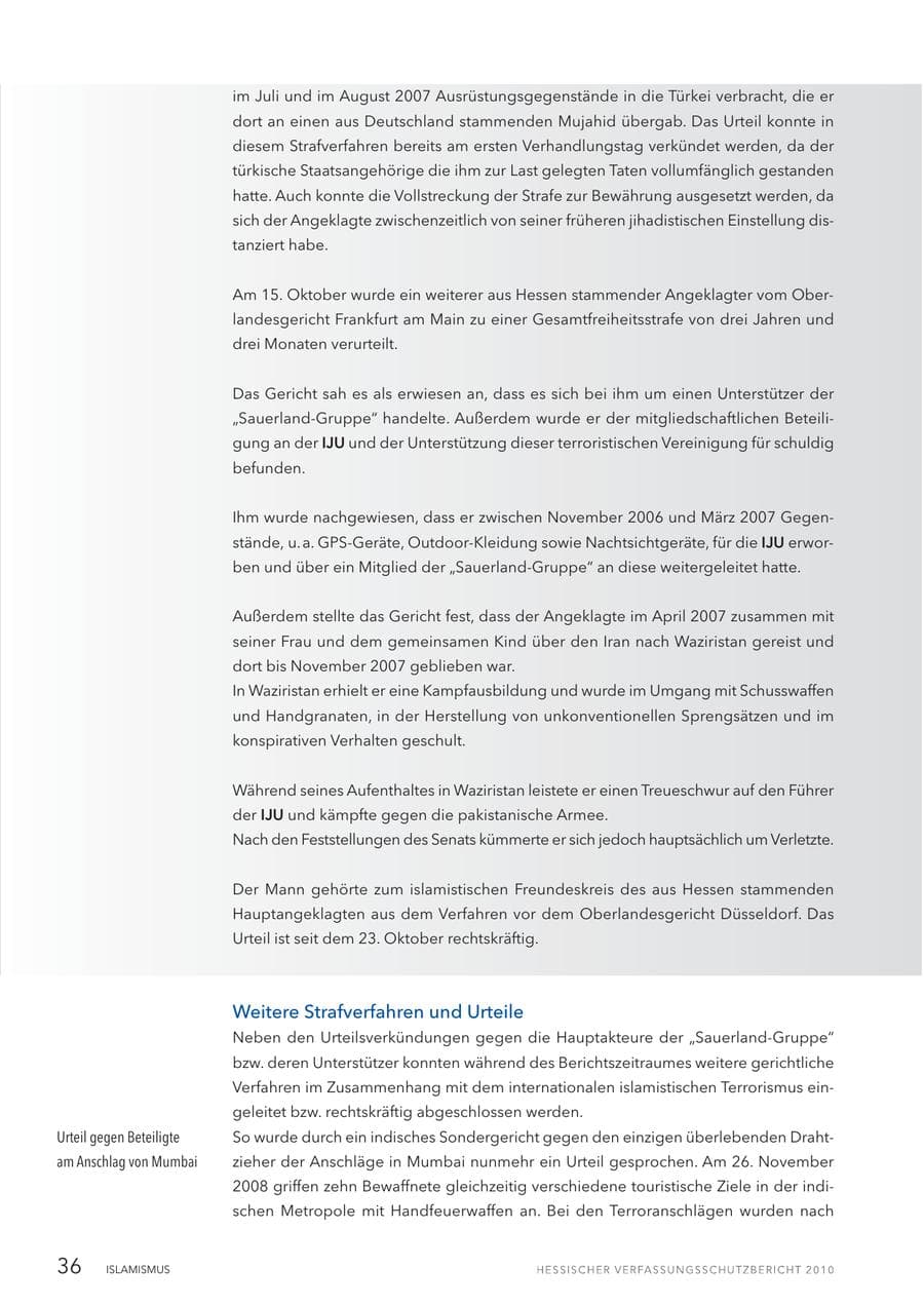Seite 38 des Verfassungsschutzbericht 2010 Hessen