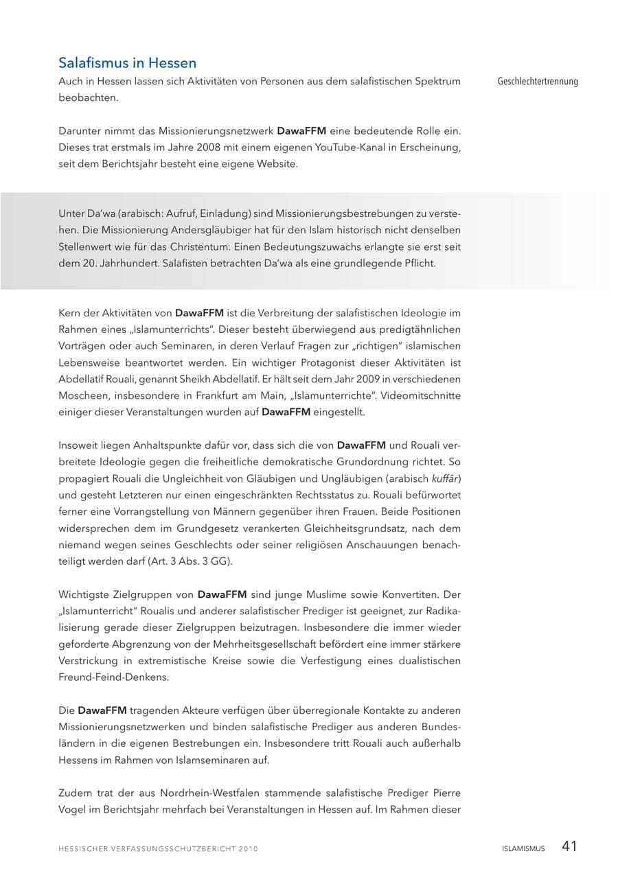 Seite 43 des Verfassungsschutzbericht 2010 Hessen