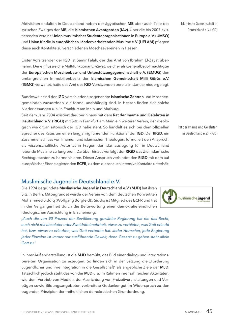Seite 47 des Verfassungsschutzbericht 2010 Hessen