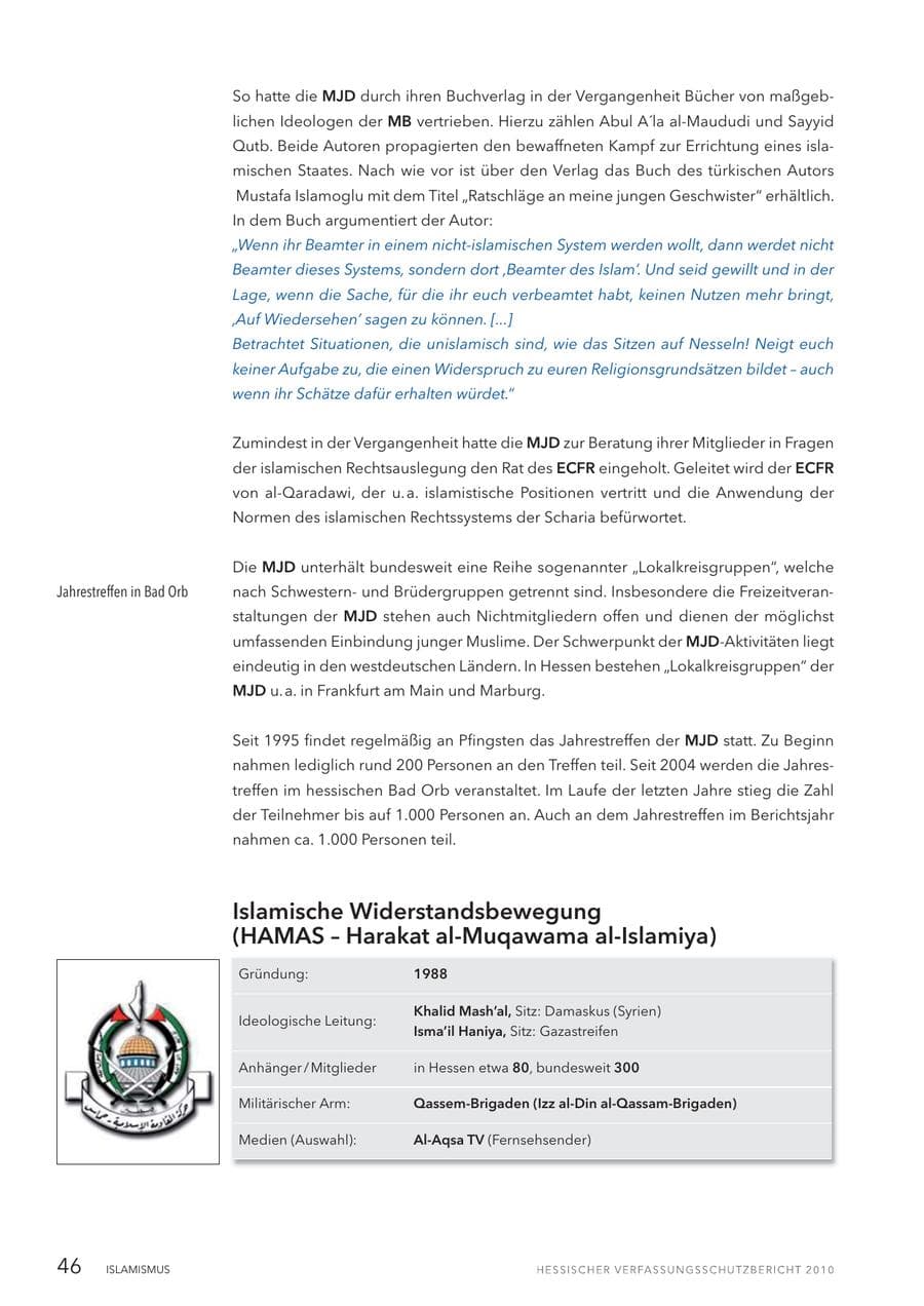 Seite 48 des Verfassungsschutzbericht 2010 Hessen