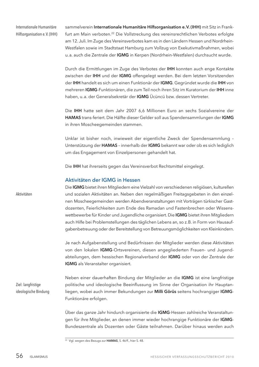 Seite 58 des Verfassungsschutzbericht 2010 Hessen