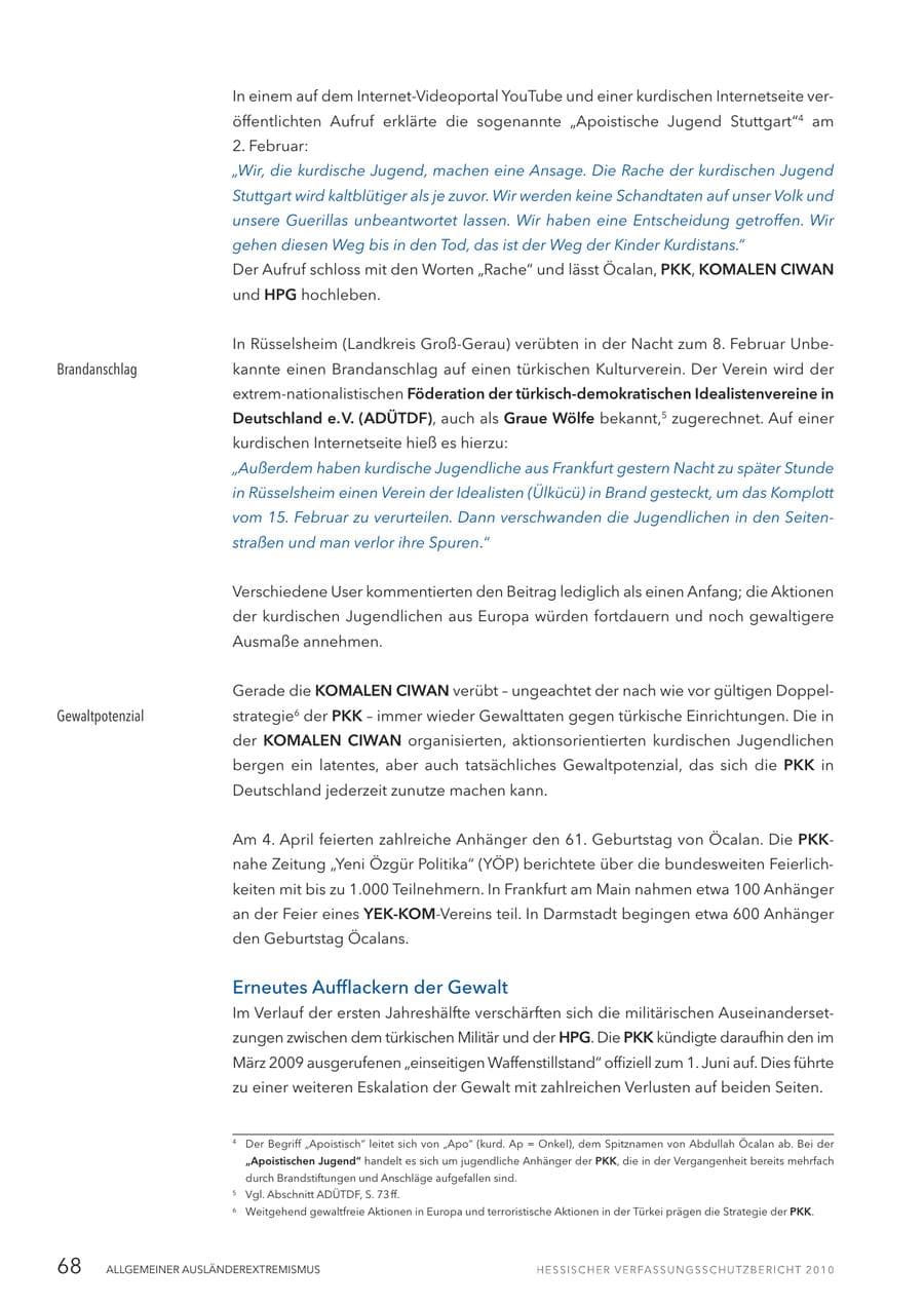 Seite 70 des Verfassungsschutzbericht 2010 Hessen